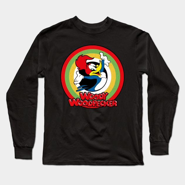 Woody Woodpecker Circle Style Long Sleeve T-Shirt by Gunung Sambojorka